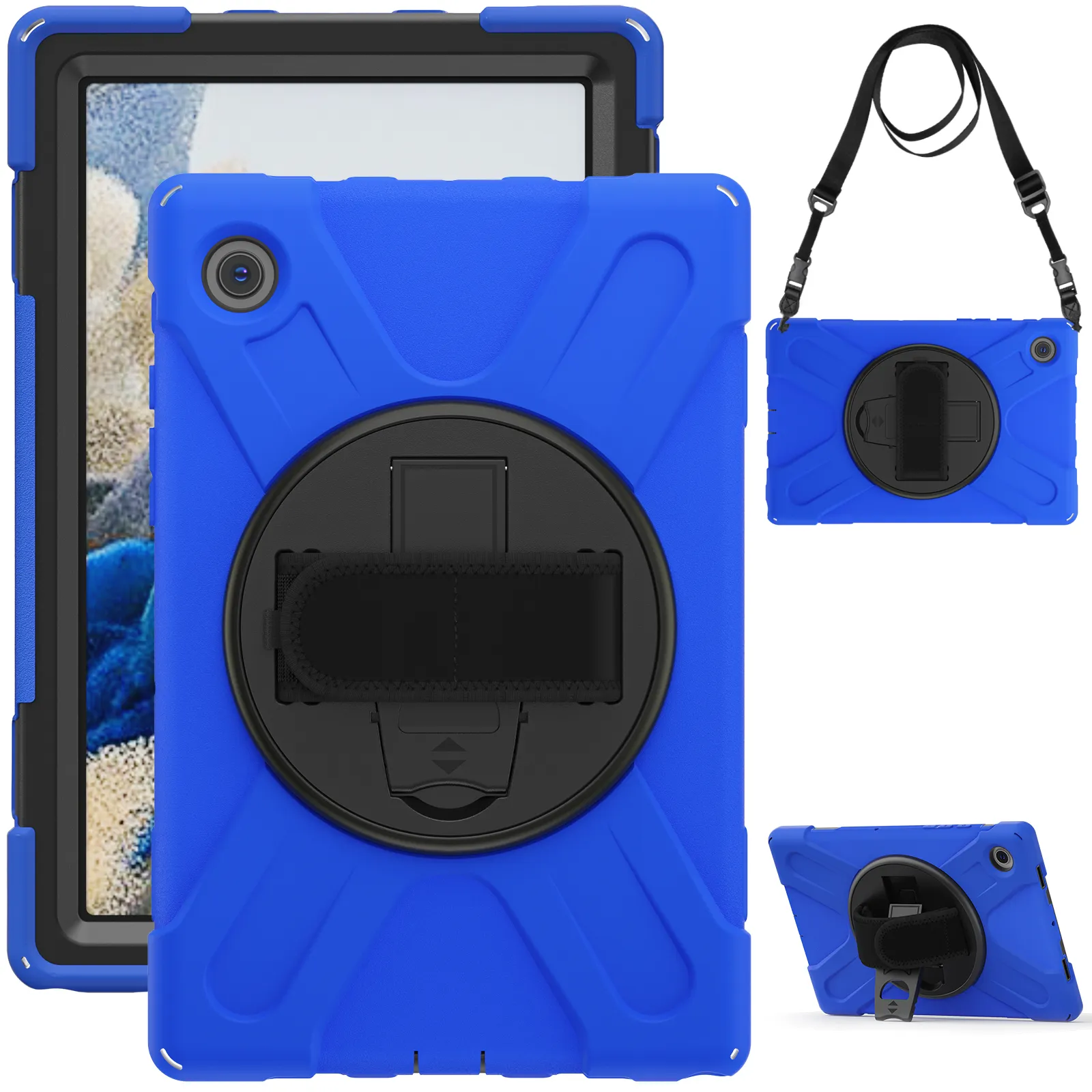 Tablet-hoesjes voor Samsung Tab A 8 T380 T387 T200 met roteerbare standaard en geen potloodhouderontwerp anti-drop schokbestendige schouderhandriem omslag