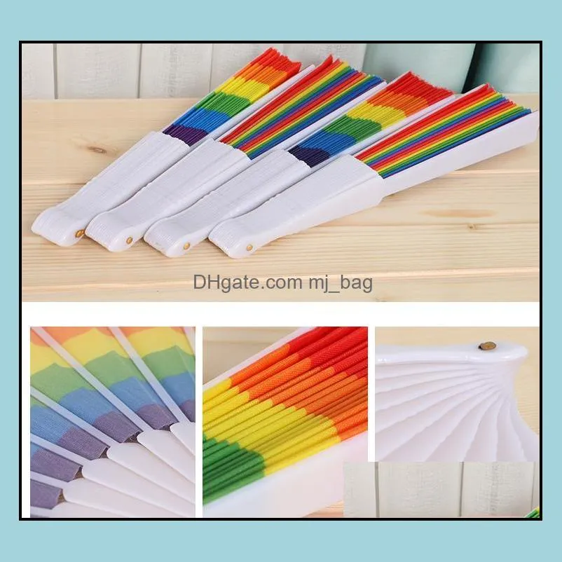 folding rainbow fan rainbow printing crafts party favor home festival decoration plastic hand held dance fans gifts 500pcs sn4670