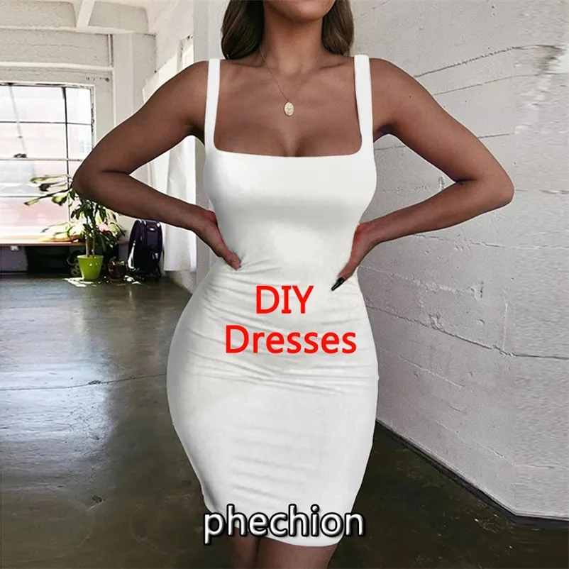 phechion diy 3d baskı elbise kadınlar yular kolsuz moda bayanlar elbiseler yeni seksi kadın giyim partisi plaj g01 220707