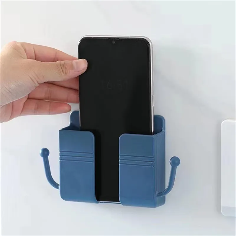 Support Mural Adhésif Pour Téléphone - Avec Fente De Charge - Design Compact Blanc/gris/jaune - Pour Maison/bureau