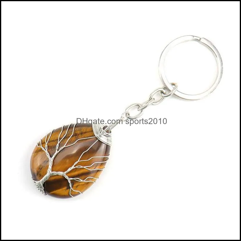 handmade tree of life key rings waterdrop natural stone healing crystal quartz keychain keys chain key ring