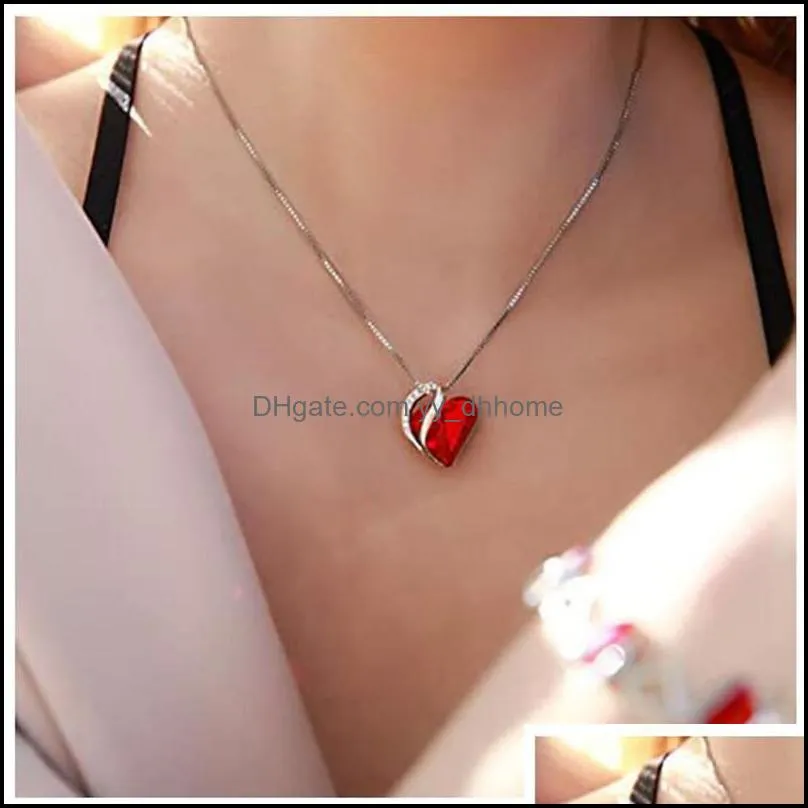 Ocean Heart Pendant Necklace 12 Birthstone Rhinestone Crystal Zircon for Women Girl Party Wedding Jewelry