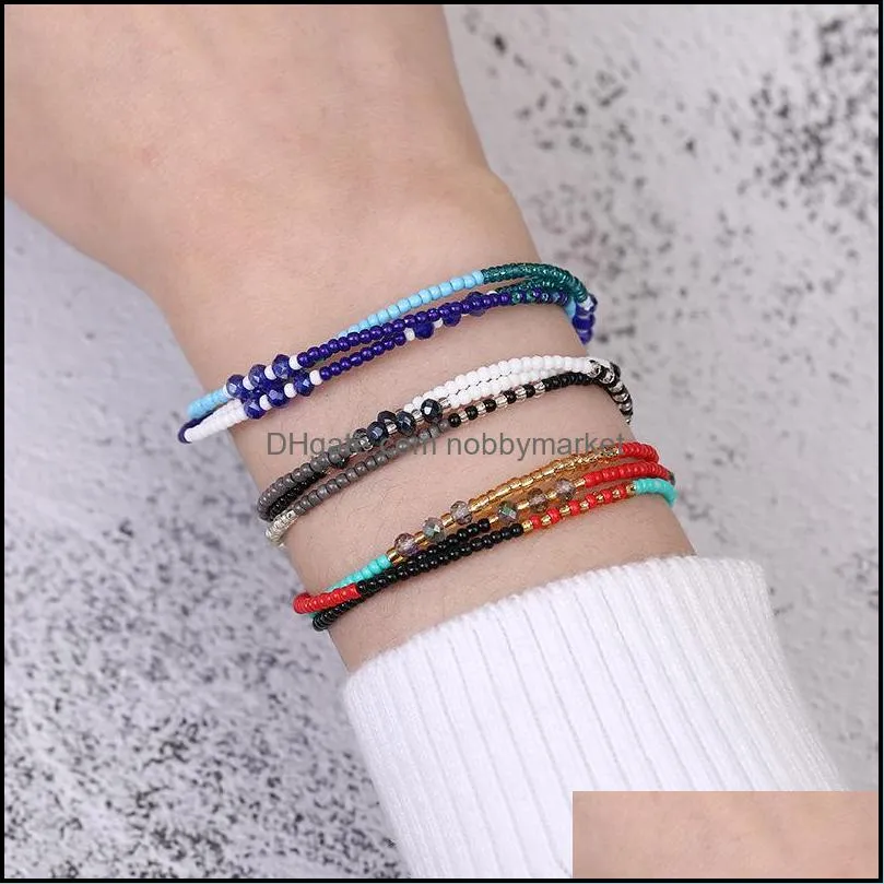 Style bohème Mtilayered cristal perles de verre brins bracelet Colorf été plage bijoux livraison directe 2021 bracelets perlés K8W1X