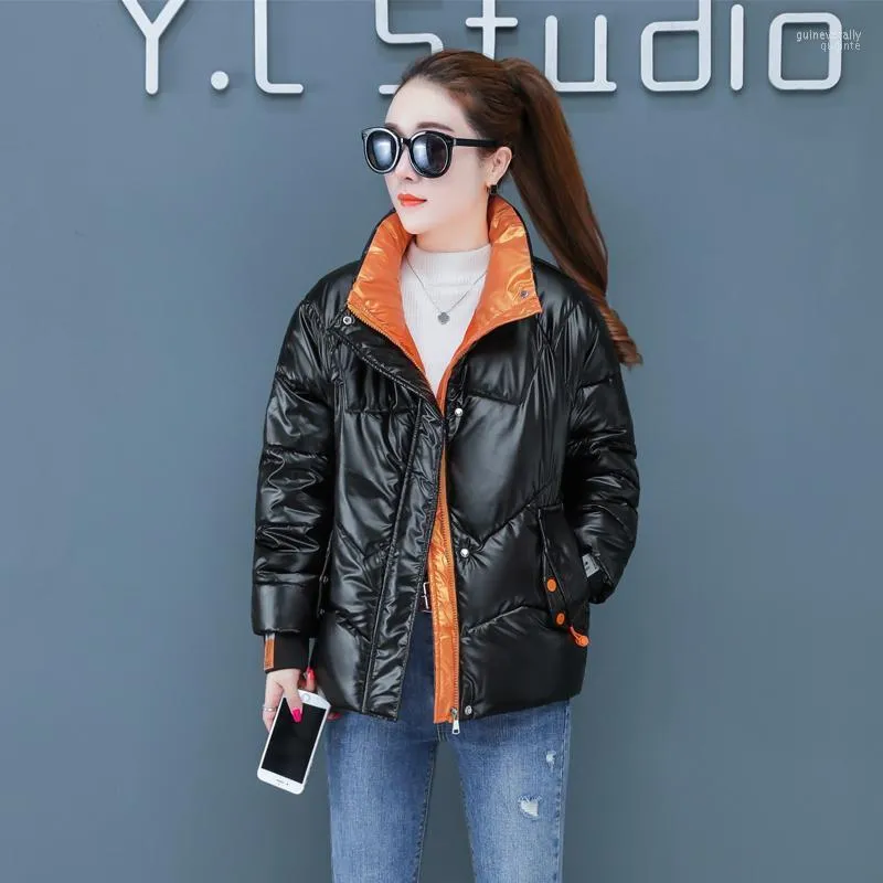 Women's Down & Parkas Stand Collar Thick Bubble Coat Solid Casual Glossy Cotton Padded Jacket For Female Winter Shiny Short Guin22