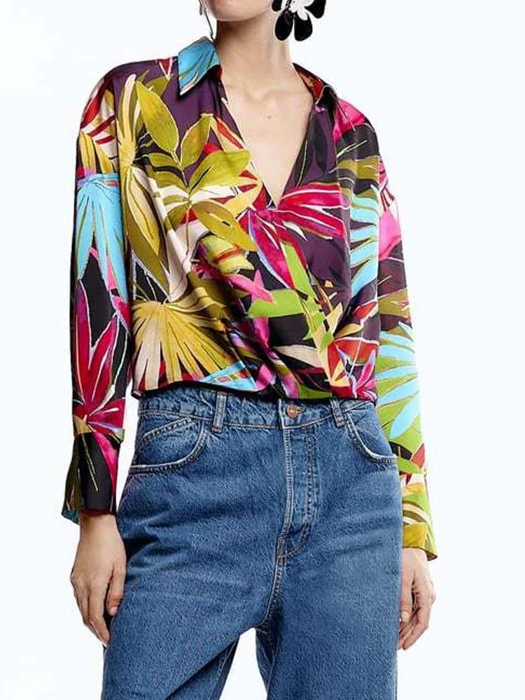 Women's Blouses & Shirts Kumsvag 2022 Summer Women Tops Print Long Sleeve V-Nevk Female Fashion Street Top Smock Blusas Clothing