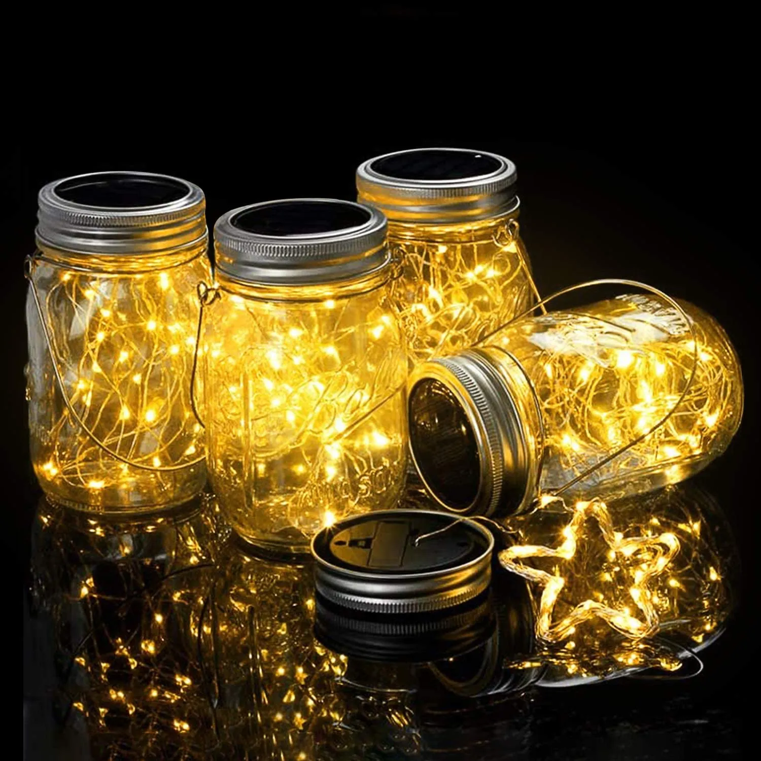 6 pçs solar mason jar luzes 20 led pendurado corda fada solars lanterna luz para pátio ao ar livre jardim quintal e gramado Decoration299d