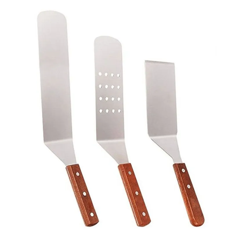 3pc grill tourner spatule kit de cuisine ustensiles de cuisson accessoires pour côtelettes bacon teppanyaki crêpe barbecue grill tourner spatule t200111