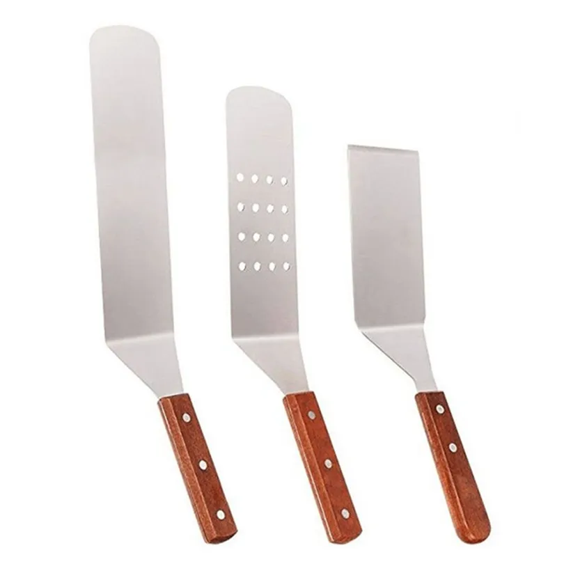 3pc Grill Turner Spatula Kit Kitch Kitchen Cooking Utensils Acessórios para costeletas bacon Teppanyaki panqueca churrasco churrasqueira torneira spatula t200111