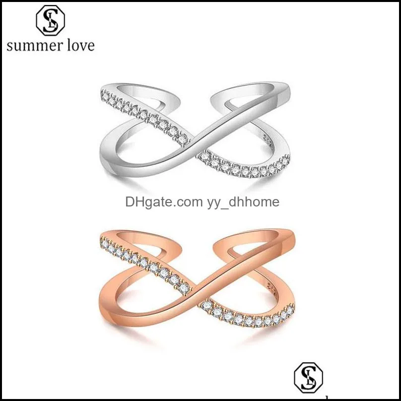 Bandringe Schmuck Kubikzirkonia Unendlichkeitssymbol Kreuz Offener Ring CZ Forever Endless Love Promise Eternity Friendship Dhcz2