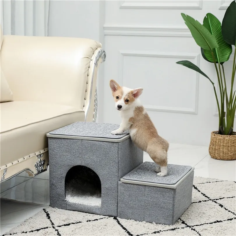 2 in 1 gradini per animali domestici rampa per scale per cani scala domestica portatile con una casa deluxe per cani rampa antiscivolo rimovibile letti per scale 210224