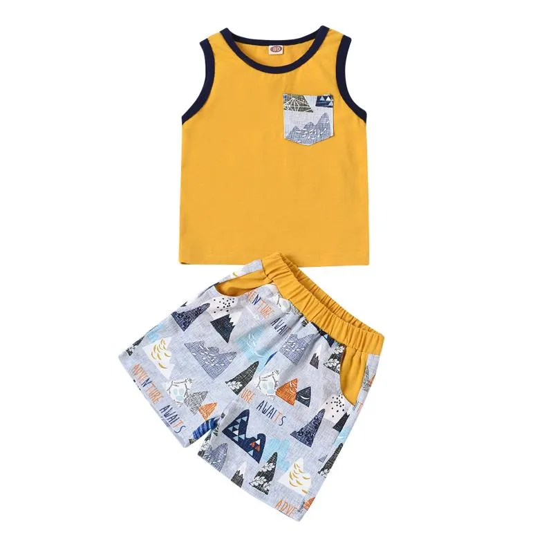 Kläder sätter sportkläder för pojkar baby spädbarn ärmlösa toppar korta fick sommar tröjor storlek 7 8 klänning skjorta med byxor pojkar klädsel