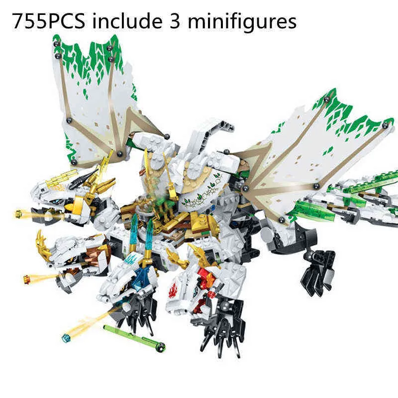 755 stks Ninja Ultra Dragon Flying Mecha Dragon Transformation Building Block Sets met Cijfers Compatibel 70679 DIY Speelgoed voor Jongen AA220317