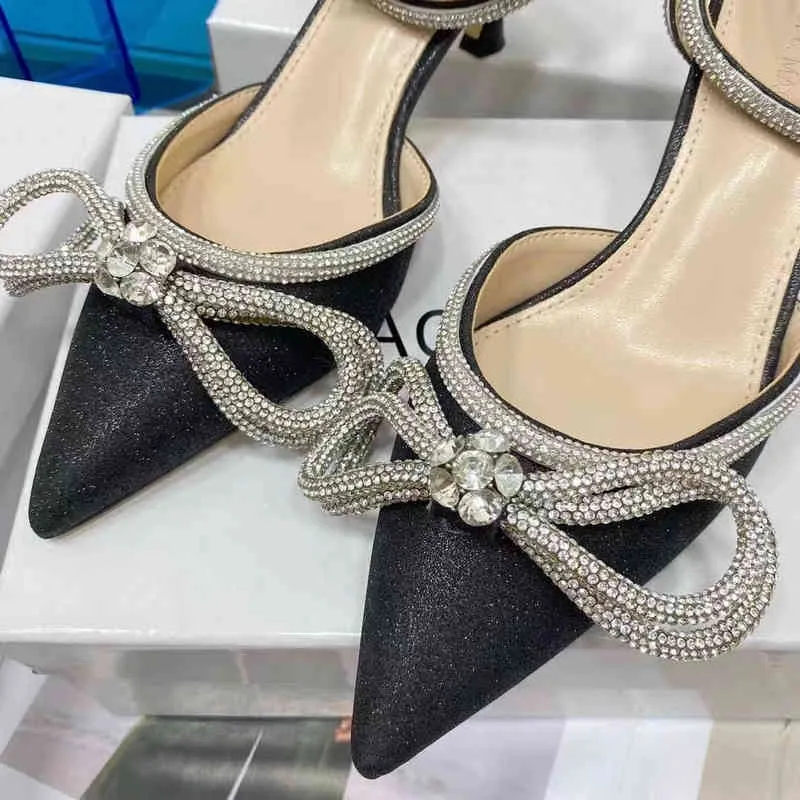 Mach Rhinestone Bow High High Cheels 2022 Summer Summer New Thin Thin Cheel Design Fairy Phinkdy Lundage Sandals