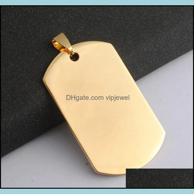 gold color engravable stainless steel dog tag shape charms jewelry findings for men women pendant necklaces