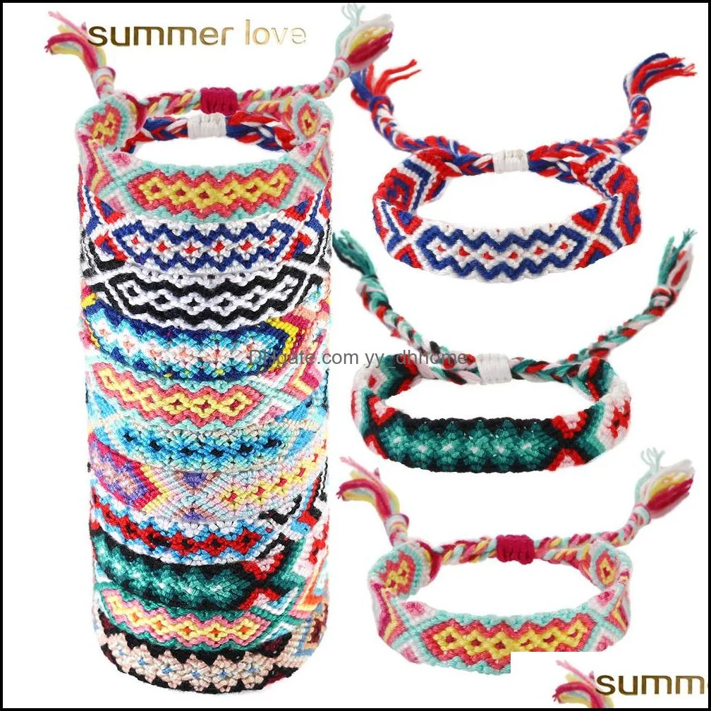 Bohemian Thread Bracelet Retro Handmade Boho Multicolor String Cord Woven Braided Friendship Bracelets For Women Men Lucky Jewelry