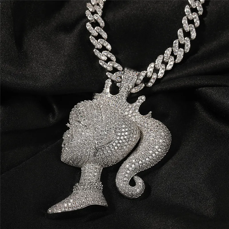 New Arrived Diamond 3D Crown Barbie Pendant Necklace Copper Inlaid Zircon Hip Hop Jewelry for Men Women