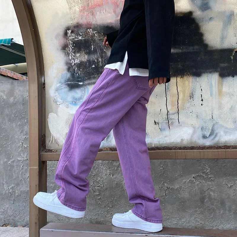 パンツ PURPLE JEANS size29 Purple Denim Jeans Men Straight Loose Wide Leg Pants High Street