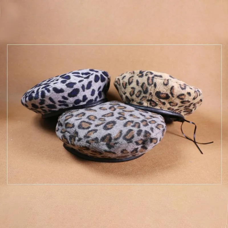 Basker lady höst och vinter leopard tryck tweed basker hatt koreanska sboy mössor utomhus konst platt topp målare protektionsbolag