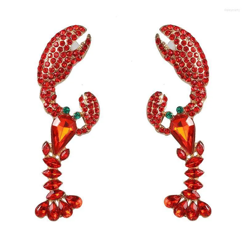 Dangle żyrandol Boho Big Rhinestone Lobster Drop Kolczyki dla kobiet urocze zwierzęce morze plaż