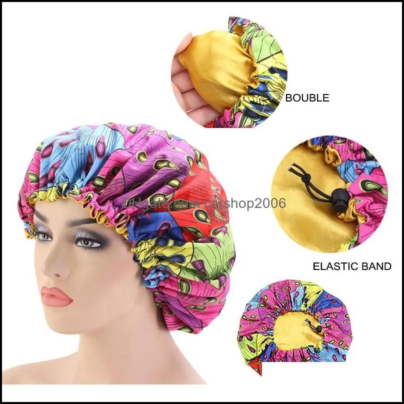 beanies autumn winter fashion printed adjustable elastic band women night sleep hats double layer hair care cap beauty bonnet