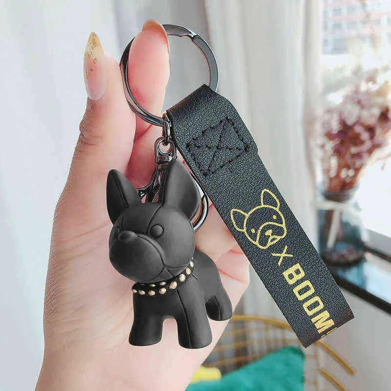 Pu Leather Bull Dog Shaped Key Ring Car Decorations Women's Jewelry Pendant