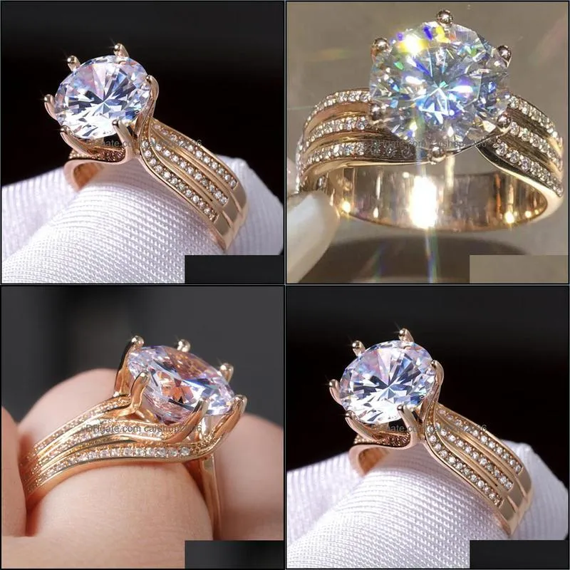 Women Wedding Rings Big Round Zirconia Crystal Ring Good Quality Anniversary Gift Statement Jewelry