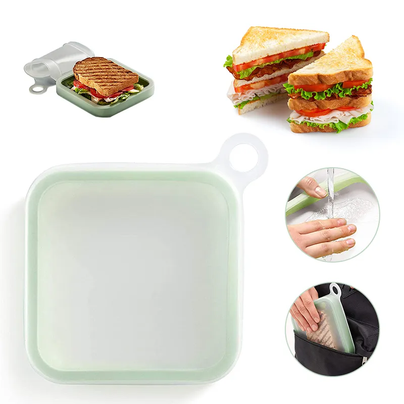 Ensembles de vaisselle Portable Réutilisable Sandwich Case Lunch Box Toast Doux Silicone Container BoxVaisselle VaisselleVaisselle