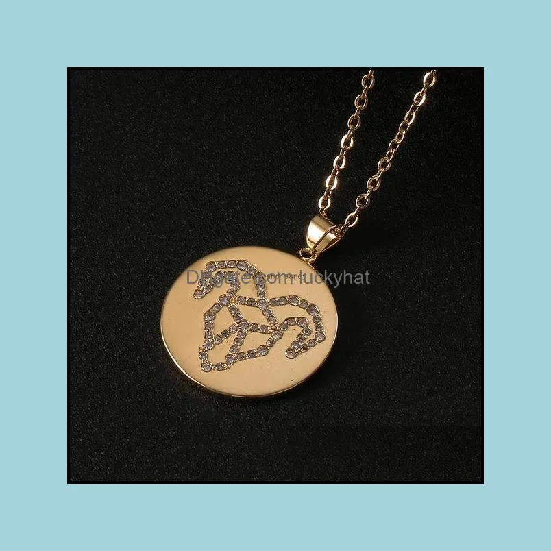12 Zodiac Sign Coin Necklace Gold chains Crystal Gemini Leo Sagittarius Pisces Pendants Charm Star Sign Choker Astrology Necklaces for Women Jewelry Will and