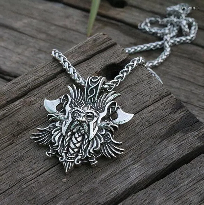H￤nghalsband Vintage Nordic Mythology Odin Double Ax Necklace Men's Metal Punk Amulet Jewelrypendant