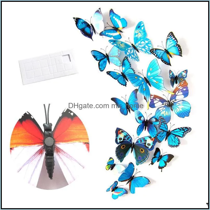 12pcs/lot decor 3d butterfly wall sticker magnet fridge cartoon stickers butterflies pin pvc removable party home cloth decors c1067