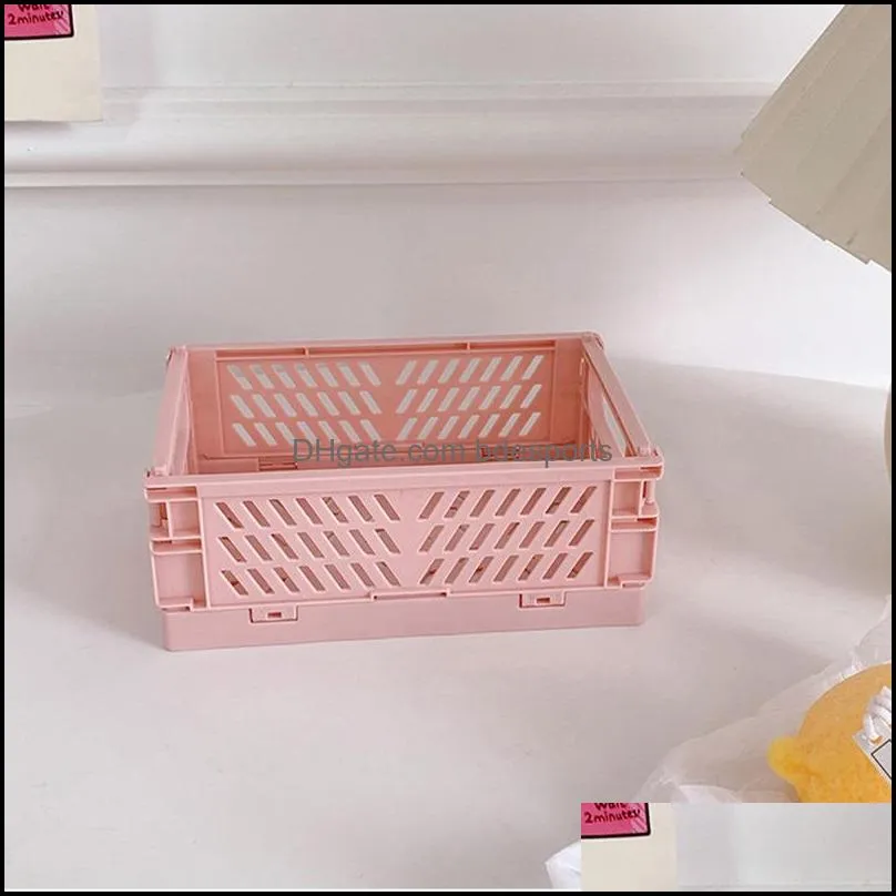 Mini Folding Plastic Storage Box Collapsible Storage Container Desktop Cosmetic Basket Home Office Organizer 1 PC