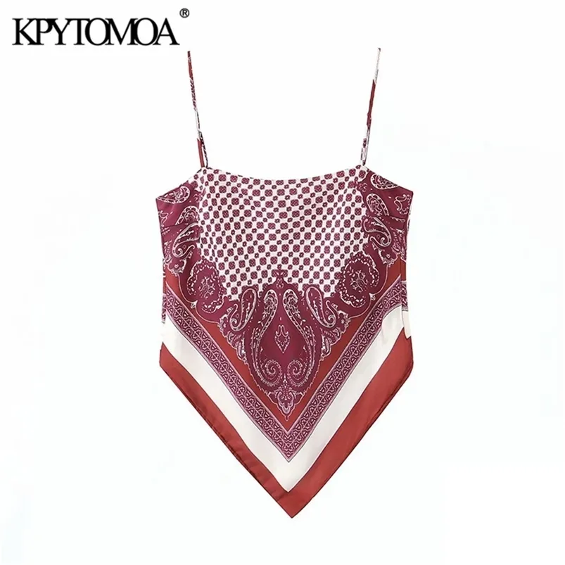 Kpytomoa vrouwen 2020 sexy mode bedrukt backless vlinderdas camis tank vintage spaghetti strap zomer vrouwelijke shirts chic tops lj200818