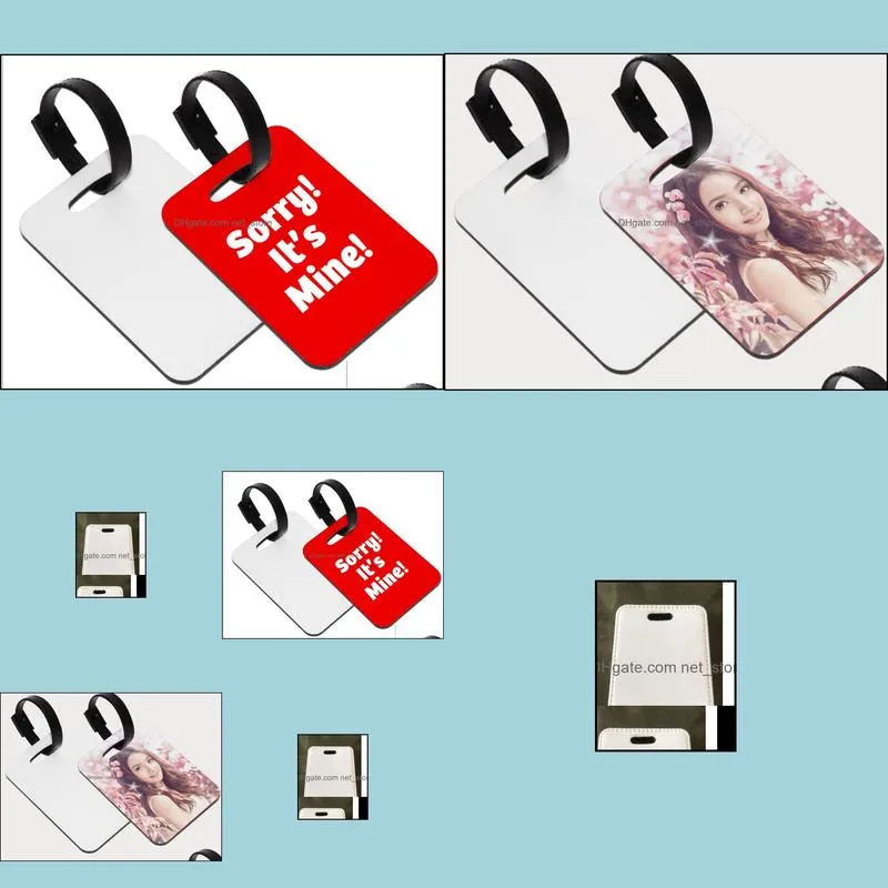 Sublimation blank Pu Luggage Tag ID Address Holder Baggage Boarding Tag PU Leather Suitcase Portable Label Travel Accessories 100pcs