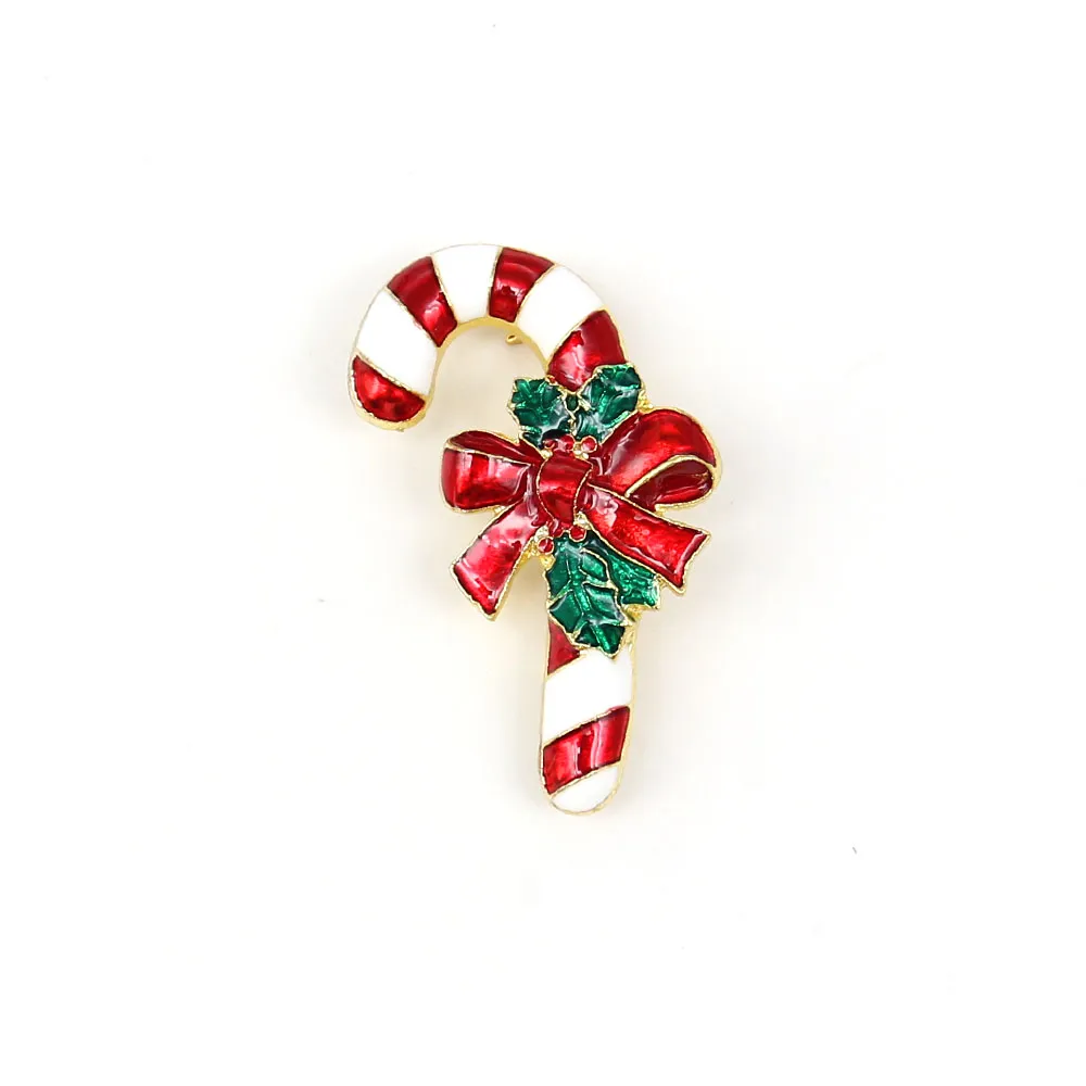 30 Pcs/Lot Custom Brooches Fashion Enamel Crutch With A Bow Christmas Pin For Xmas Gift/Decoration