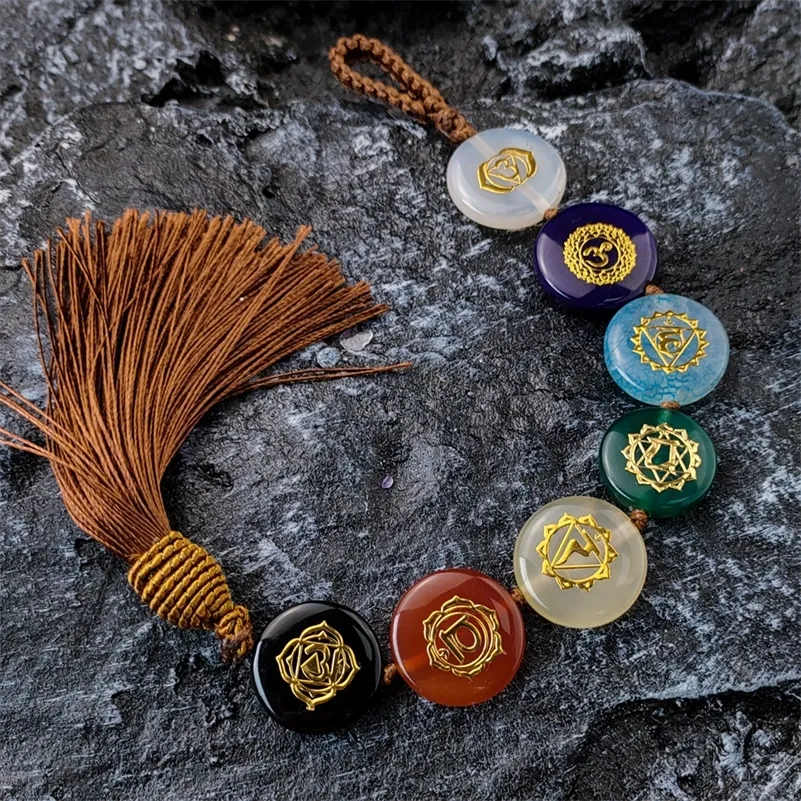 7 chakra hängande prydnad reiki helande energibalansmeditation amulet bil heminredning naturlig kristall tassel pendent fengshui 220516