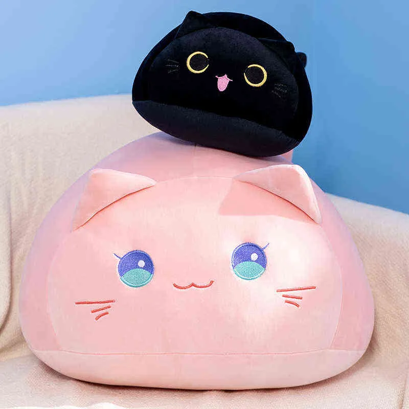 Soft Round Ball Black Cat Shaped Plush Pillows Doll Lovely Cartoon Shiba Inu Dog Animal Stuffed Toys Girls Birthday Gifts J220704