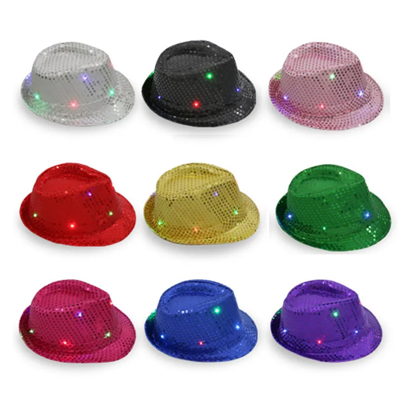 تقعس Cap Cap Performance Hats Magic Hats LED Jazz Hat Flighting Light Hip Hop Hat