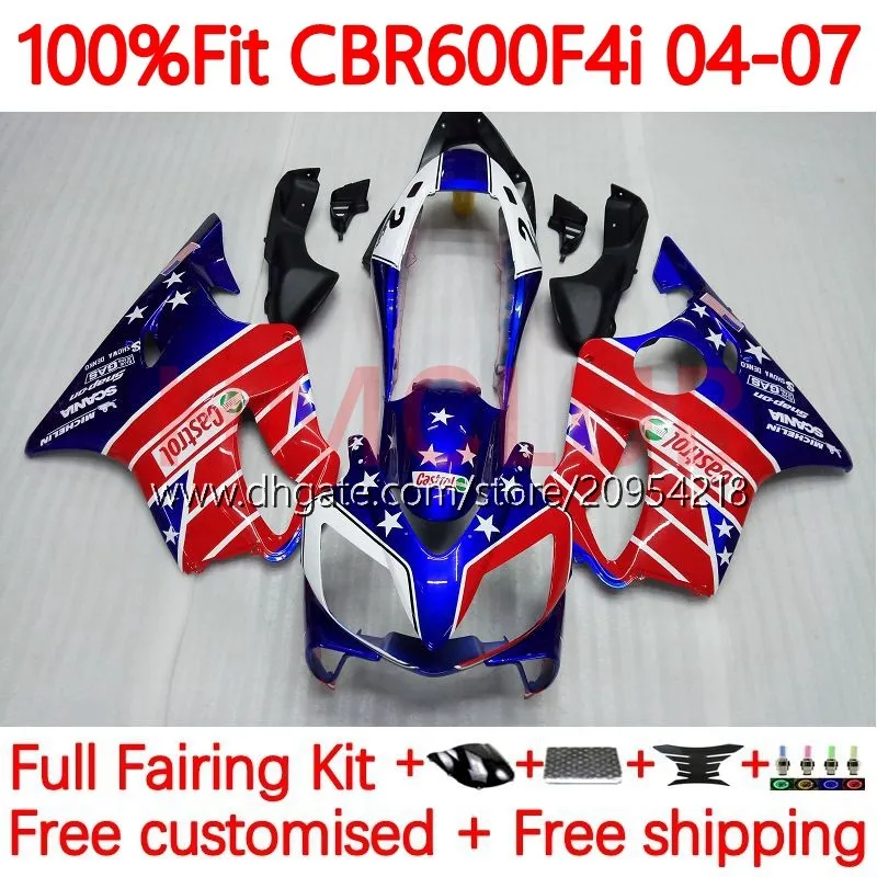 Корпус формы для инъекции для Honda CBR 600 F4i FS CC F4 I 600F4I 600CC 04-07 138NO.97 CBR600F4I CBR600 F4I 04 05 06 07 CBR600FS 2004 2005 2006 2007 OEM FACING Kit Red Blue