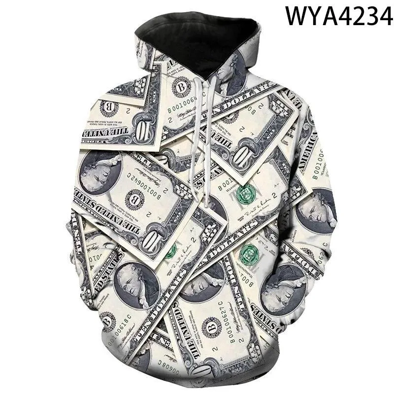 Sweats à capuche pour hommes Sweatshirts USD U.S. Dollar Bills Money Hommes Femmes Enfants 3D Imprimé Streetwear Garçon Fille Enfants TopsMen