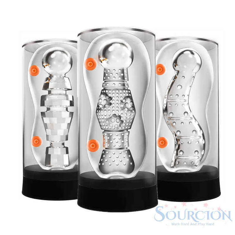 NXY Sex Men Masturbators Sourcion Male Cup Transparent Realistic Vagina Dual Channel Adult Toy for 0412