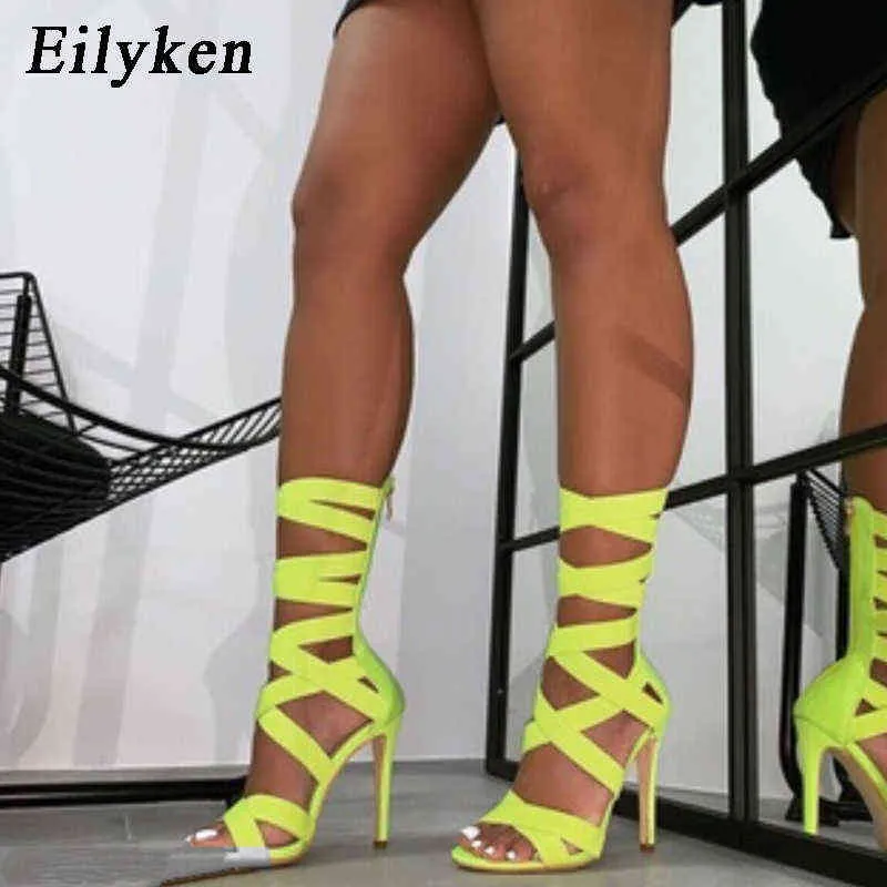 Sandalen Eiligken Vrouwen Gladiator Enkle High Fluorescerende Groene Laarzen Sandalen Dames Schoenen Zomer Hollow enkellaars Sandalen 220318