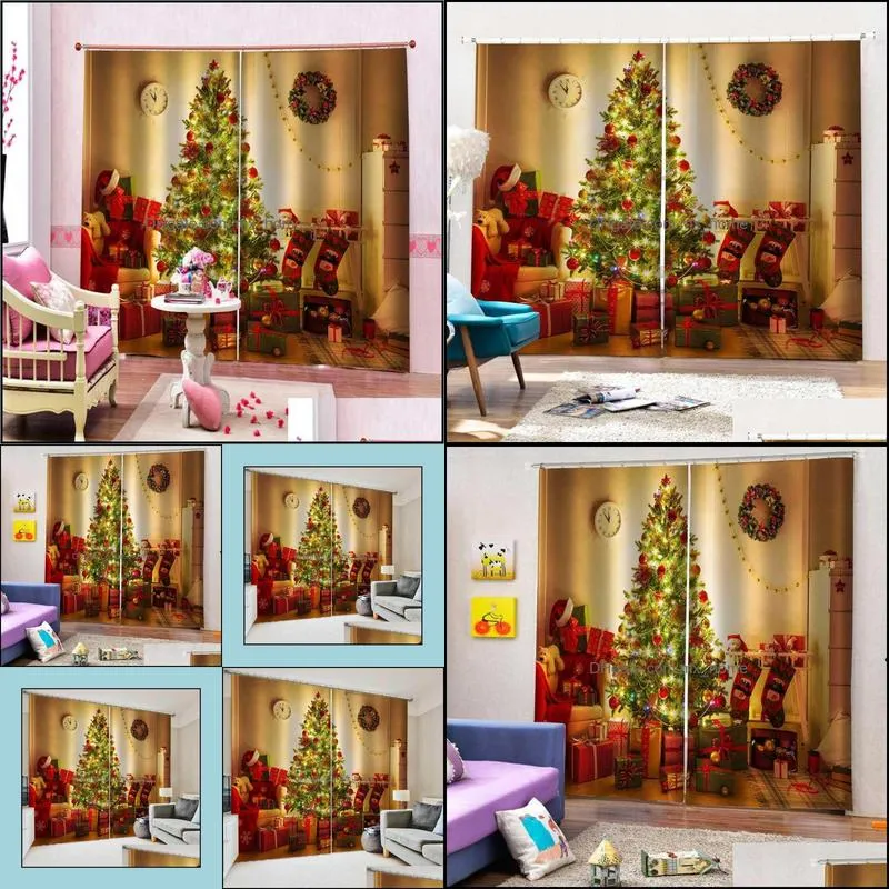 Curtain & Drapes Custom 3D Christmas Tree Curtains For Living Room Bedroom Home Decor Sock Design Cortinas