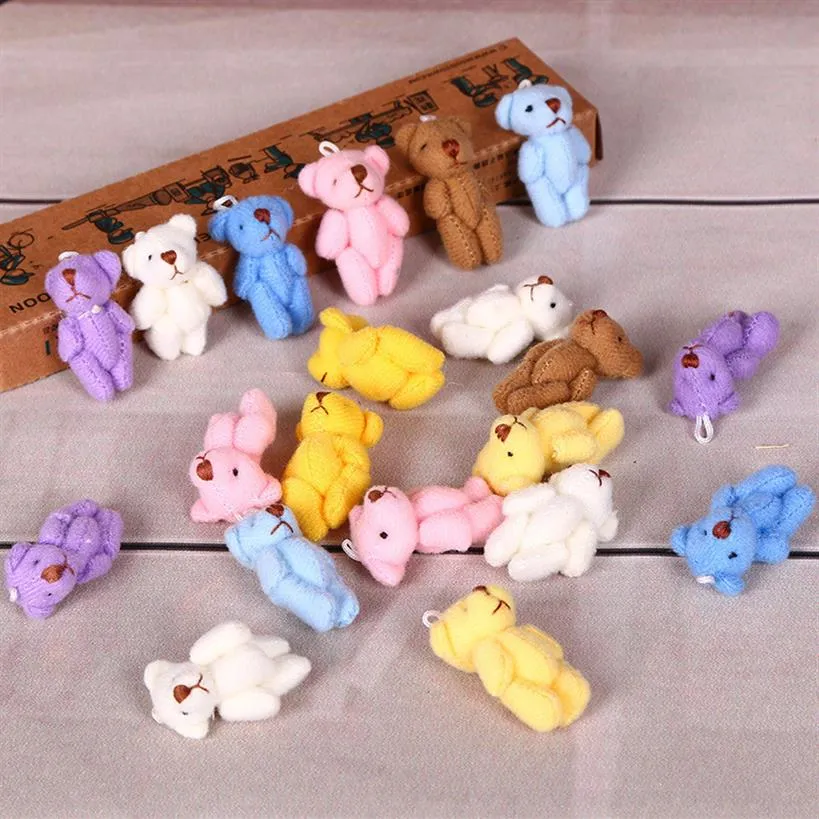 50pc Super Kawaii Mini 4cm Joint Bowtie Teddy Bear Plush dla dzieci zabawki Pchane lalki Prezent dla dzieci Y0106286B