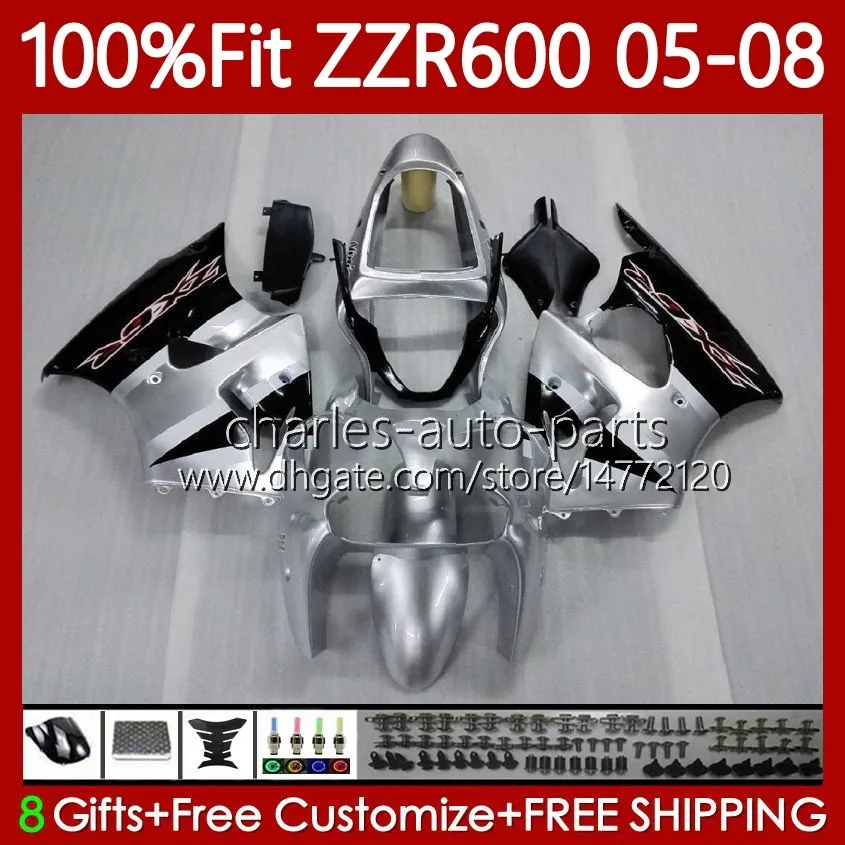 OEM-Körper-Spritzgussform für Kawasaki Ninja ZZR600 05-08 ZX ZZR-600 600 CC 05 06 07 08 Cowling 38HC.145 ZZR 600 600cc 2005 2006 2007 2008 100% Fit Fit Verkleidungsset rot schwarz heiß