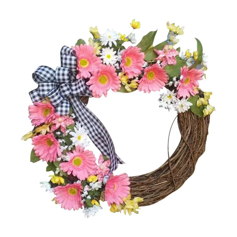 Coroas de flores decorativas coroa de flores para porta da frente outono floral cabelo de girassol enfeite de cabeça 12 polegadas ao ar livre despensa de natal doubledecora