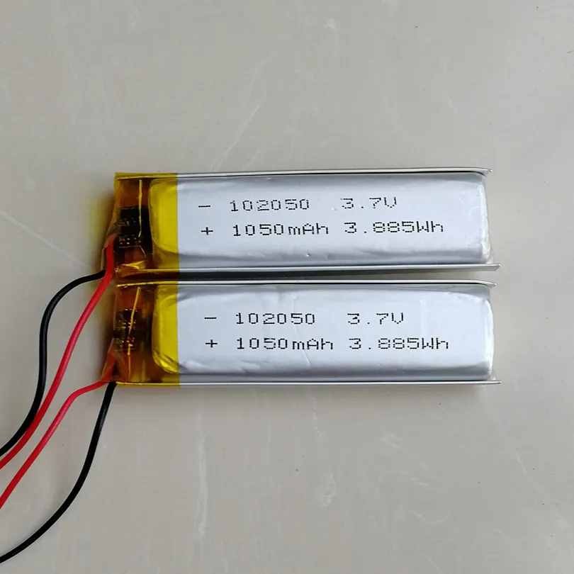 50st/Lot 102050 Real Capacity 1050mAh Lipo Li Polymer Battery with Protected Board 3.7V Laddningsbart batteri för mikrofon