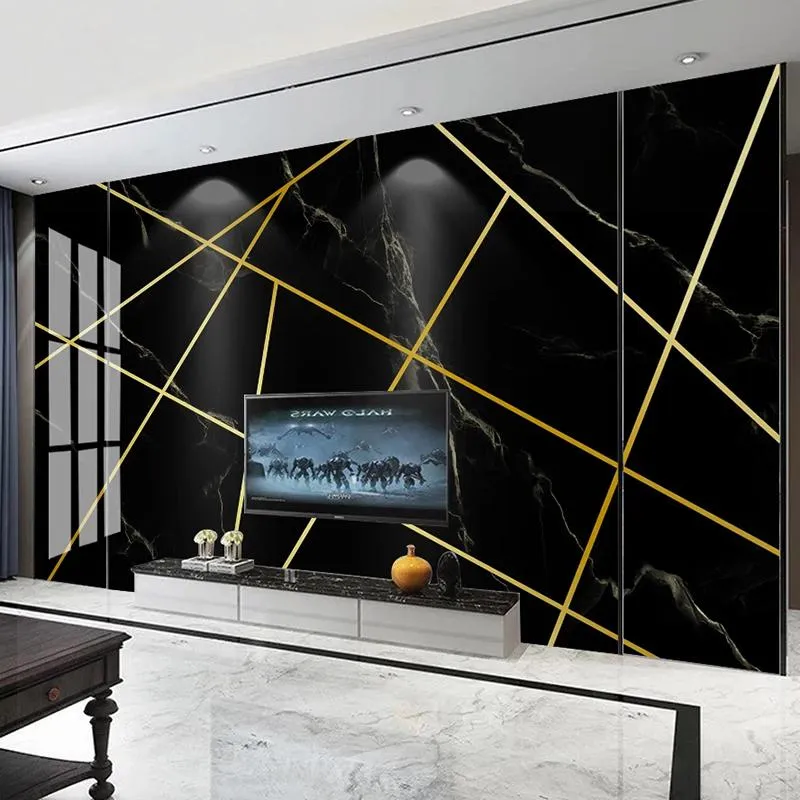 Wallpapers Custom Po Mural 3D Golden Geometric Lines Black Marble Pattern Living Room TV Background Home Decor Wallpaper Murals ModernWallpa