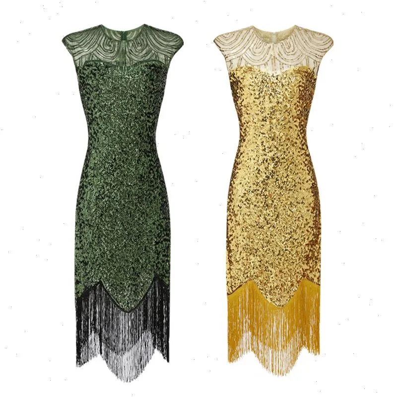 slim fit dress slacks BABEYOND 1920s Fashion Beaded Art Deco 20s Gatsby Theme Party Flapper Dresses, Light Gold, Size 12 main image 1
