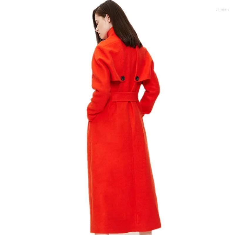 Женская шерстяная смеси 2022 Осенняя зима в Европе оранжевая капля рукава плащ для рукавов плащ шерстяное пальто на колено длинное тепло