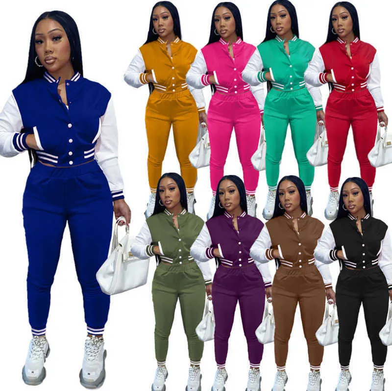 Designer herfst Women Varsity Tracksuits 2 -delige honkbaljacks Set joggers joggers zweetbroek outfits patchwork jas zweetpakken